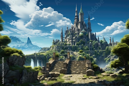 A wizards tower rising up out of the landscape Fantasy Tower Epic Composition Wallpaper - Tower of Sorcery Ornate Architecture in a Fantastical Realm Background created with Generative AI Technology