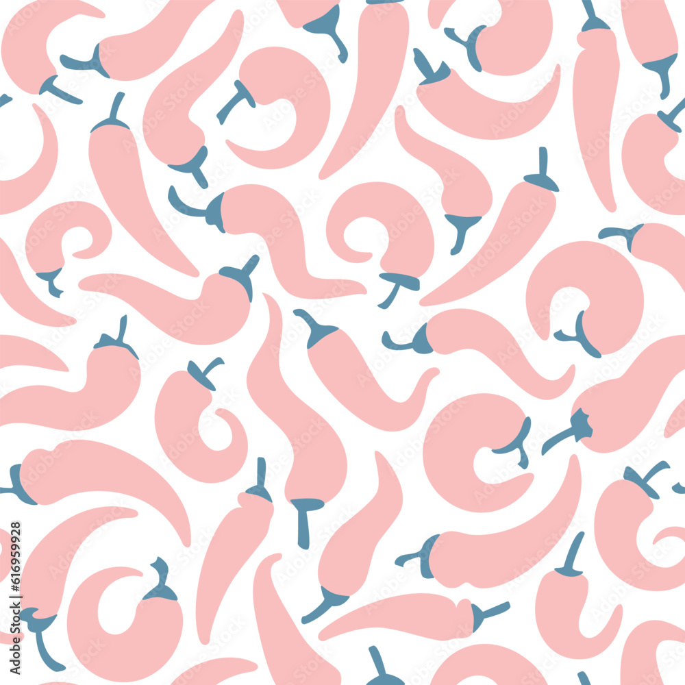 Chilli peppers. Seamless pattern. different shape. Doodle style. pink background for typography, textiles or packaging design. Сhili pepper collection Chilli peppers. Seamless pattern. different shape. Doodle style. pink background for typography, textiles or packaging design. Сhili pepper collection