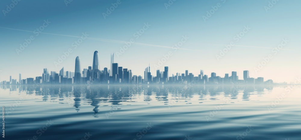 Panoramic view of the city on the water. Generative AI