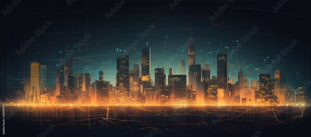 Abstract city background. Futuristic technology style. Generative AI illustration