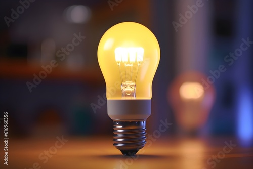 Close-up image of an LED light bulb casting a warm, inviting glow in a dim room, illustrating energy-efficient lighting.