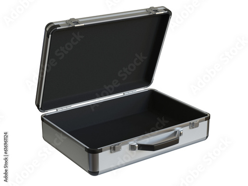 Empty open briefcase 3d rendering photo