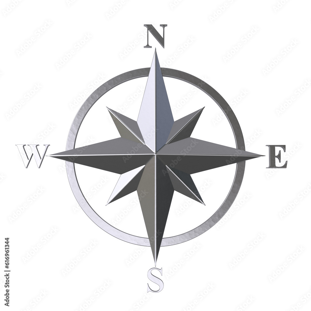 Fototapeta premium Silver metallic compass 3d rendering