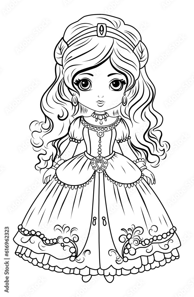 Princess coloring page. Coloring page princess in a crown and royal ...