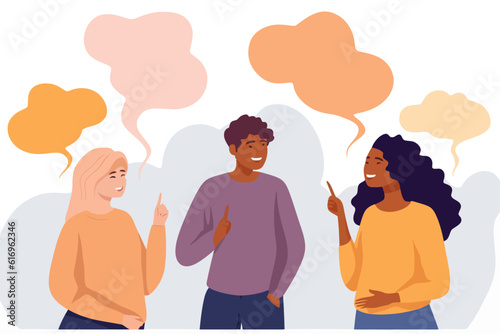 People talking with speech bubbles, communicating and interacting vector illustration clipart