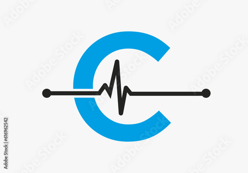 Letter C Heartbeat Logo For Medical or Health Symbol. Medical Logo Template Design