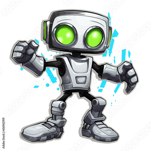Dancing Robot with a Vinyl - Silver and black, neon green, neon blue, dancing robot, vinyl, technology, futuristic, toy, 3D, metallic