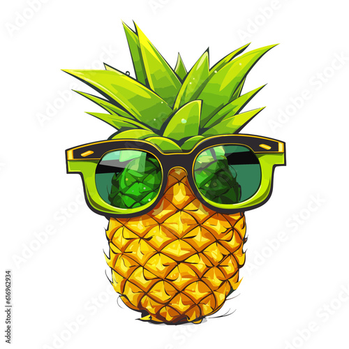 Funky Pineapple wearing Sunglasses - Bright yellow, green, black, gold, sunglasses, funky, pineapple, tropical, summer, vibrant