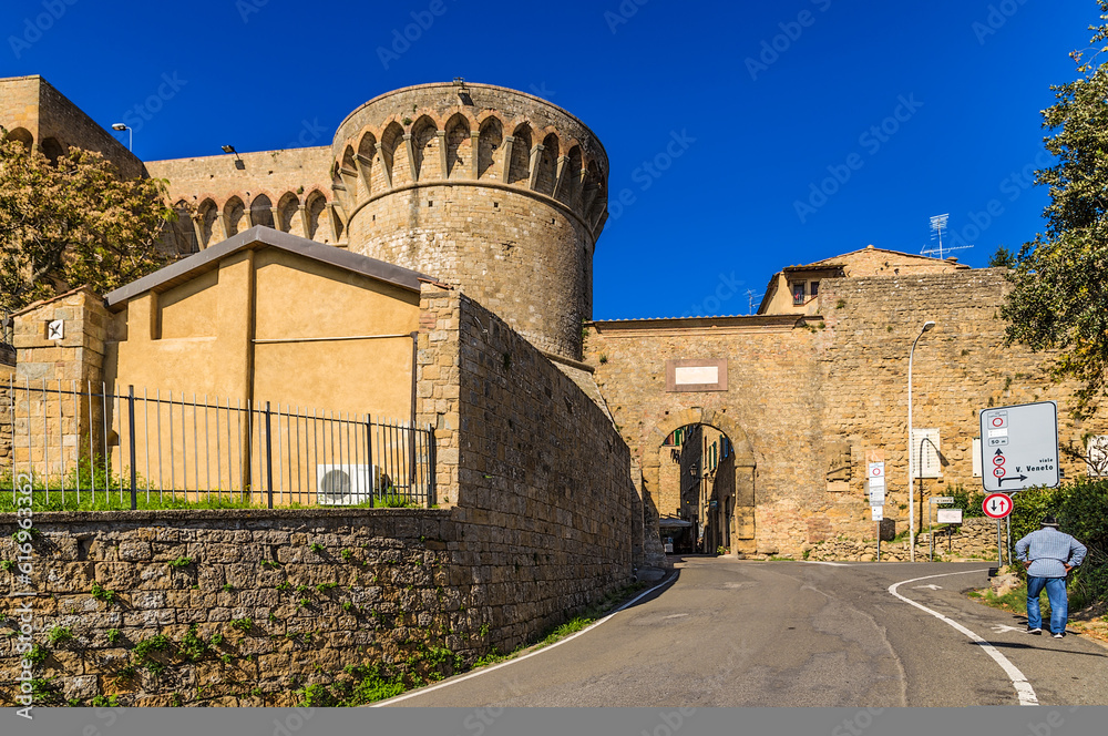 Volterra, Italy. Fortress gate and Medici fortress