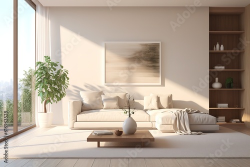 Modern living room interior with black empty wall Generative AI
