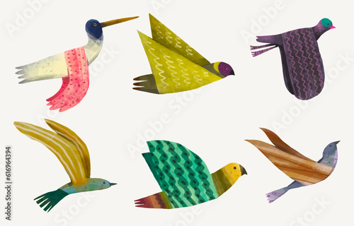 Birds, watercolor painting. vector illustration of animal collection. isolated. freedom concept artwork.