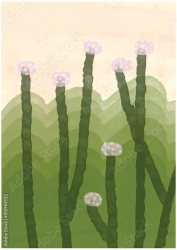 Flowers and nature landscape watercolor painting. vector, artwork, garden