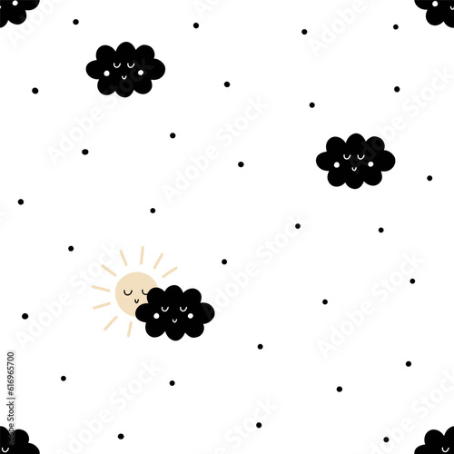 Obraz na płótnie colorful pastel sun and cloud on white dotted background hand drawn doodle minimalistic style cute weather symbol seamless pattern for kids interior and apparel w salonie