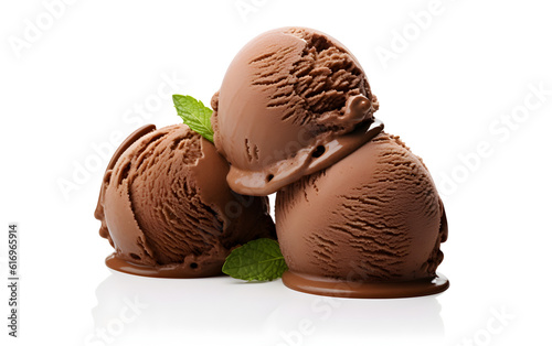 scoops of chocolate ice-cream, white isolated background