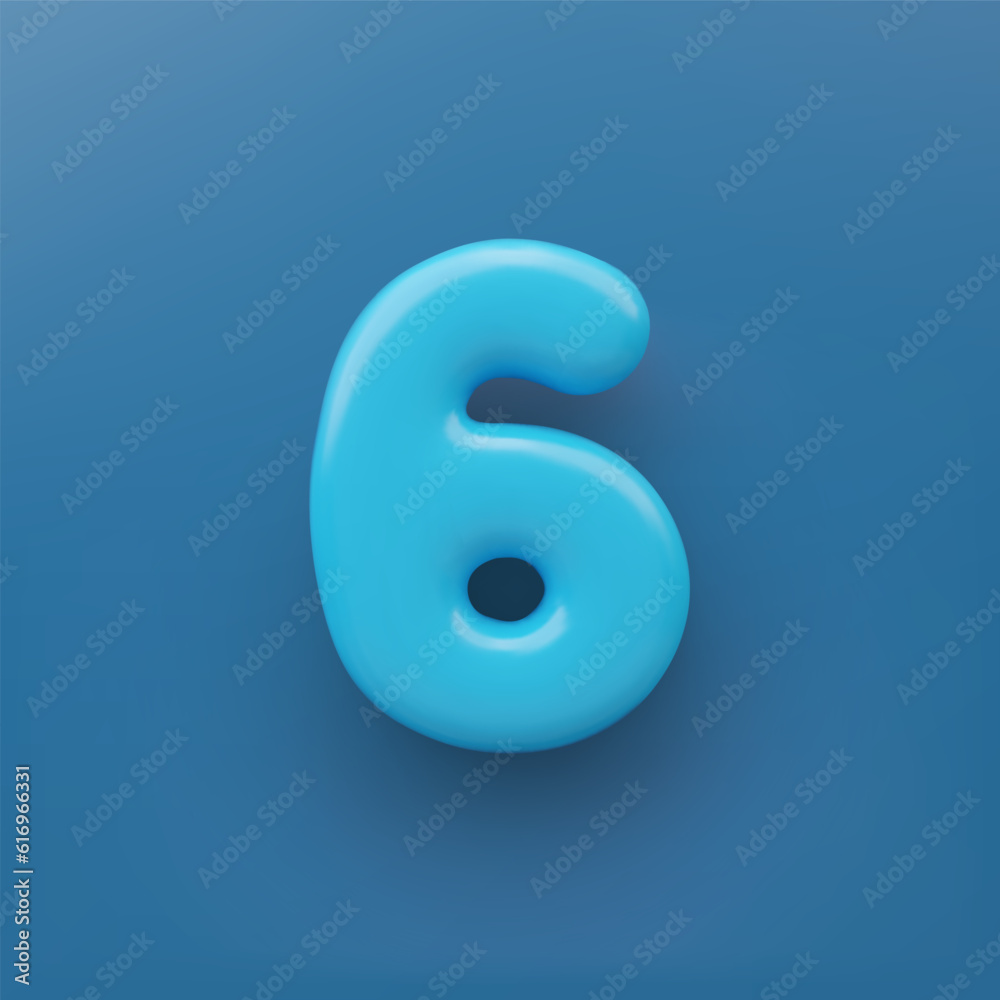 3D Blue number 6 with a glossy surface on a blue background . 3D Blue number 6 with a glossy surface on a blue background .