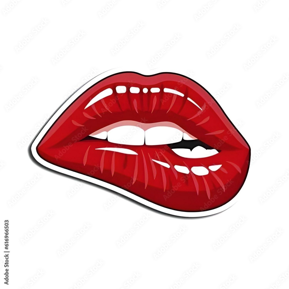illustration of self biting red lips isolated on white background