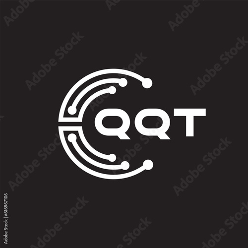 QQT letter technology logo design on black background. QQT creative initials letter IT logo concept. QQT setting shape design.
 photo