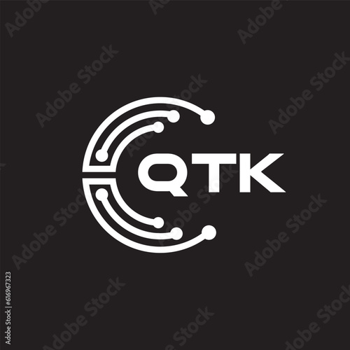 QTK letter technology logo design on black background. QTK creative initials letter IT logo concept. QTK setting shape design. 
