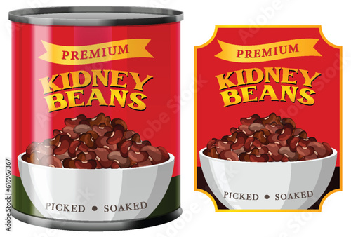 KIdney Beans in Food Can with Label Isolated