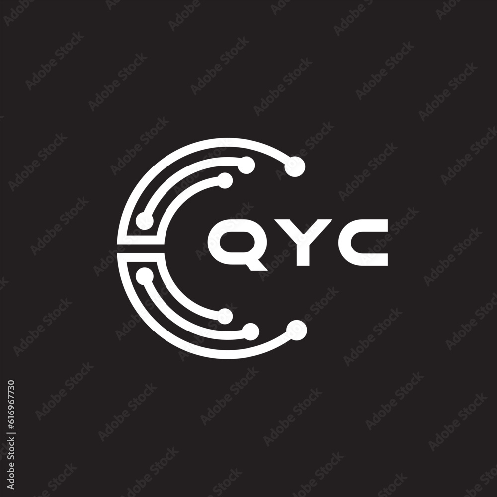 Obraz premium QYC letter technology logo design on black background. QYC creative initials letter IT logo concept. QYC setting shape design. 