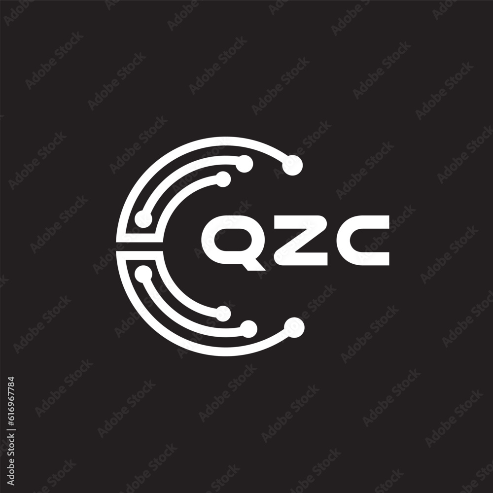 QZC letter technology logo design on black background. QZC creative initials letter IT logo concept. QZC setting shape design.

