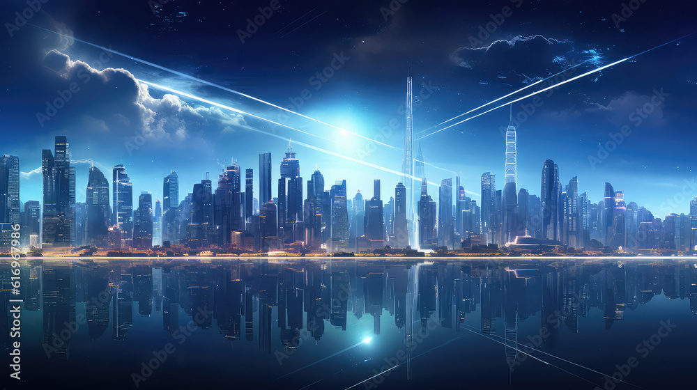 Futuristic city skyline at night
