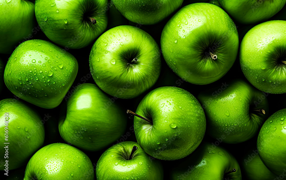 Fresh green apples. Top view. Generative Ai image Fresh green apples. Top view. Generative Ai image