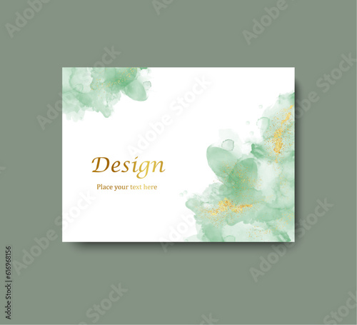 Cards with green watercolor blots. Hand drawn blot element on white background for your design. Design for your date, postcard, banner, logo. Vector illustration.