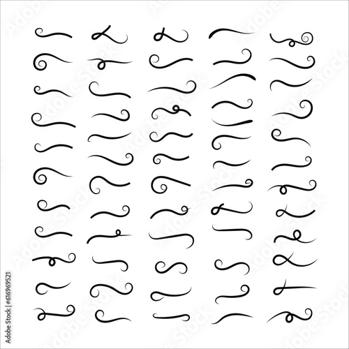 Vintage Filigree Swirls, calligraphy font style Decorative Elements, Text Ornaments curly thin line swings swashes, Flourishes Swirls, text divider, flourish Swirl ornament stroke, scroll design
