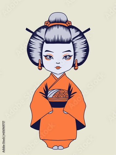 cute chibi geisha illustration