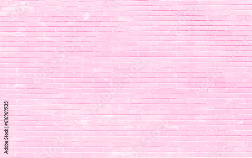 Realistic Pink Vector brick wall pattern horizontal background. Flat wall texture. White textured brickwork for print, paper, design, decor, photo background, wallpaper. Trendy pink brick wall image. 