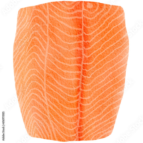 hand drawn watercolor illustration,slice of salmon,piece of salmon .PNG