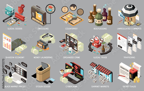Black Market Isometric Icon Set