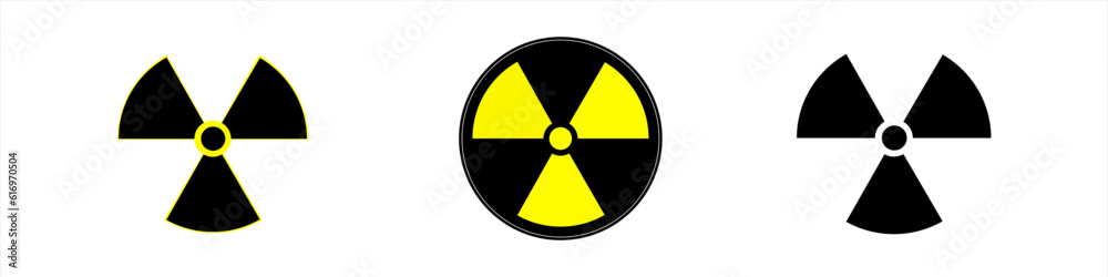 Set of icon with black and yellow radiation. Set of icon with black and yellow radiation.