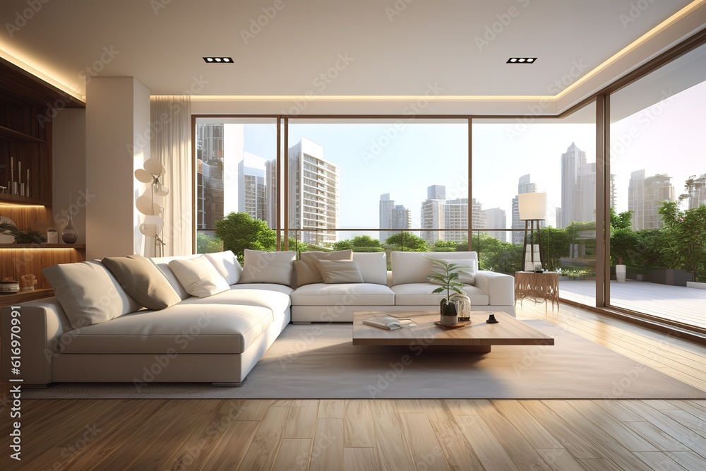 Stylish white modern living room interior, home decor,Generative AI