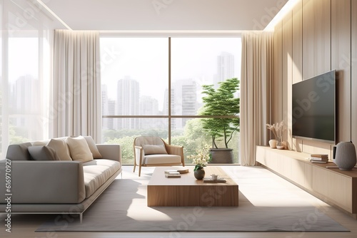 Stylish white modern living room interior  home decor Generative AI