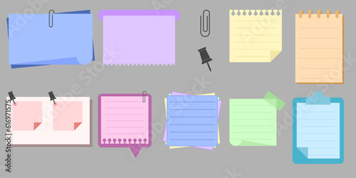 Set of Cool Vector Paper Notes, Thumbtack and Clip.