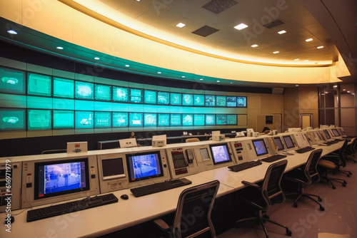Factory control room center monitoring everything  security precaution. Generative AI