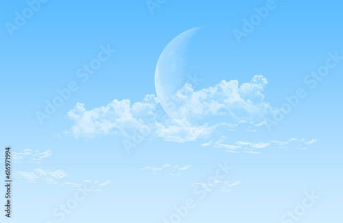 Air clouds with the moon in the blue sky.blue backdrop in the air. abstract style for text, design, fashion, agencies, websites, bloggers, publications, online marketers