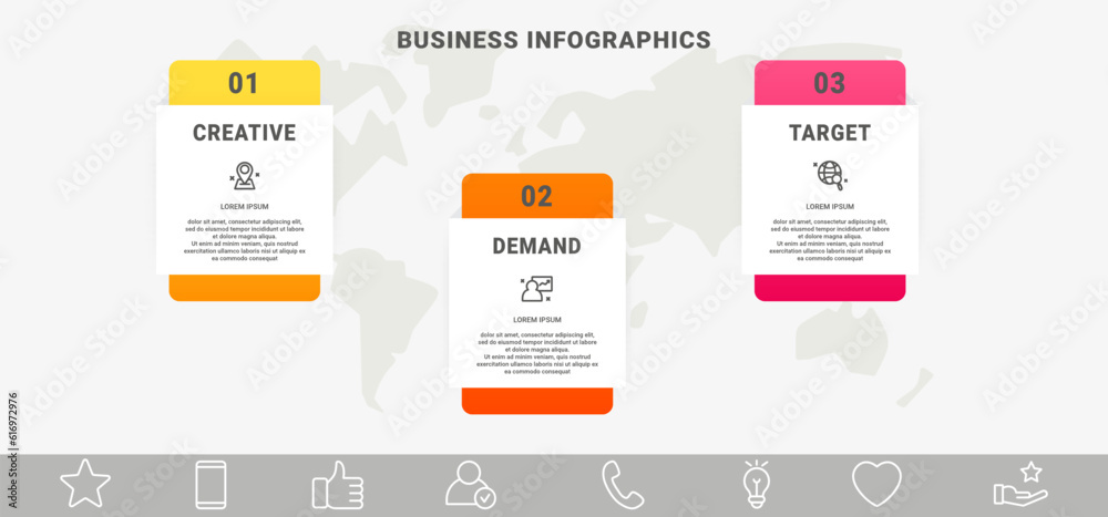 Modern vector infographics with three rectangles. Business template with graphic 3 steps for diagram, web, banner, presentations, flowchart, content, levels, chart, graphic, timeline Modern vector infographics with three rectangles. Business template with graphic 3 steps for diagram, web, banner, presentations, flowchart, content, levels, chart, graphic, timeline