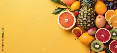 tropical fruits banner background  blank empty plain color background with copy space  Generative Ai
