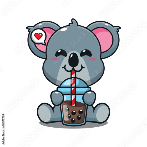 Fototapeta Naklejka Na Ścianę i Meble -  cute koala drink boba milk tea cartoon vector illustration.