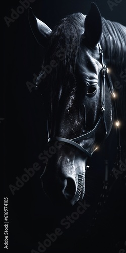Generative Ai. A series of horse portraits on a black background 