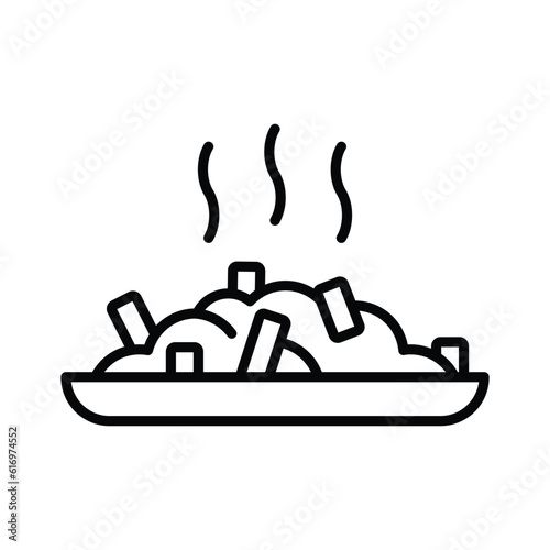Poutine icon traditional quebec meal with french fries gravy and cheese curds, Vector illustration isolated on white background