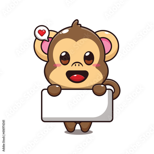 cute monkey holding greeting banner cartoon vector illustration.