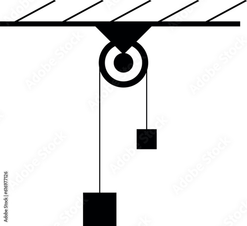 Vector illustration of a pulley with weights for physics question.