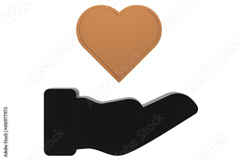 heart on hand icon on transparent background.