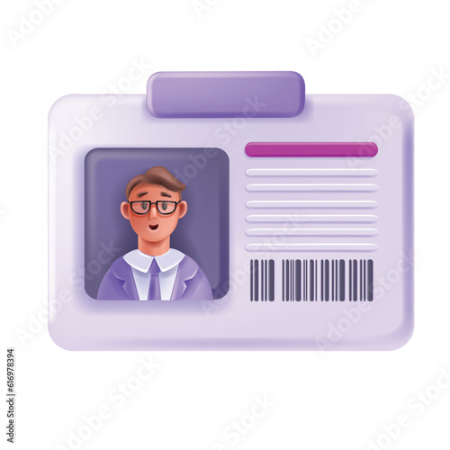 3D ID card, vector person employee staff document, passport credentials customer identity badge. Driver license cartoon man avatar, worker portrait photo, company entry identification pass. User 3D ID