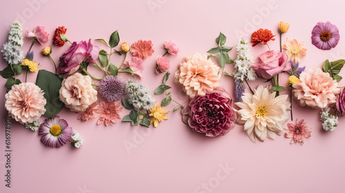 Colorful Flowers Blooming on a Light Pink Canvas © demitri