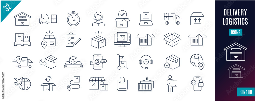 Best collection Delivery line icons. Security, backup, data, server